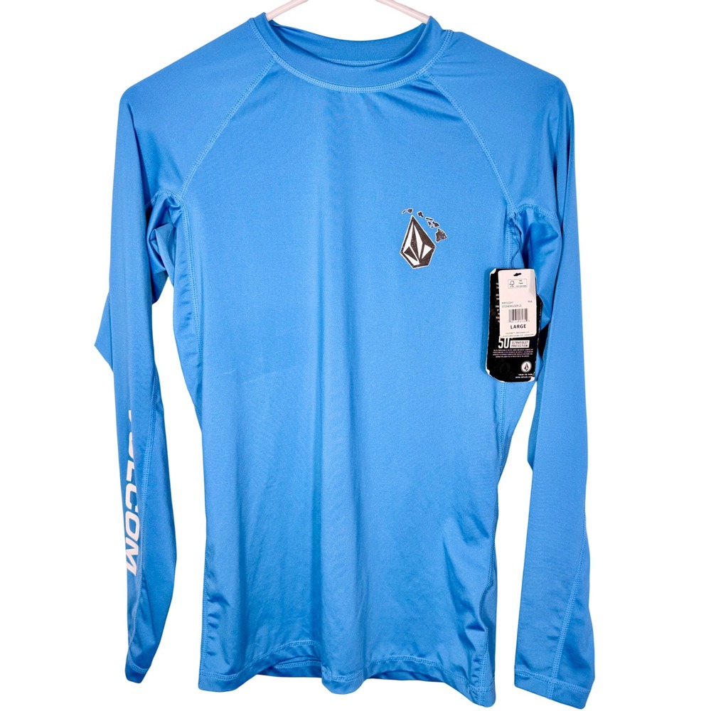 NWT Men's Volcom Stonerigger LS Rash Guard Shirt Blue UPF 50 Surf Swim - Large